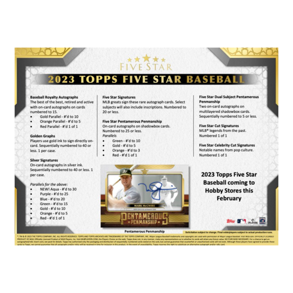 2023ToppsFiveStarBaseballHobbyBox_4_b5b15470-3686-4492-970f-c19836116335 2023 Topps Five Star Baseball Hobby 8 Box Case