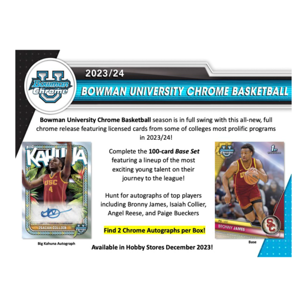 2023_24BowmanUniversityChromeBasketballHobbyBox_1 2023/24 Bowman University Chrome Basketball Hobby Box