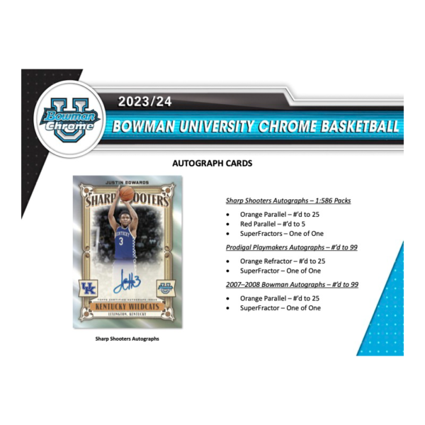 2023_24BowmanUniversityChromeBasketballHobbyBox_5 2023/24 Bowman University Chrome Basketball Hobby Box