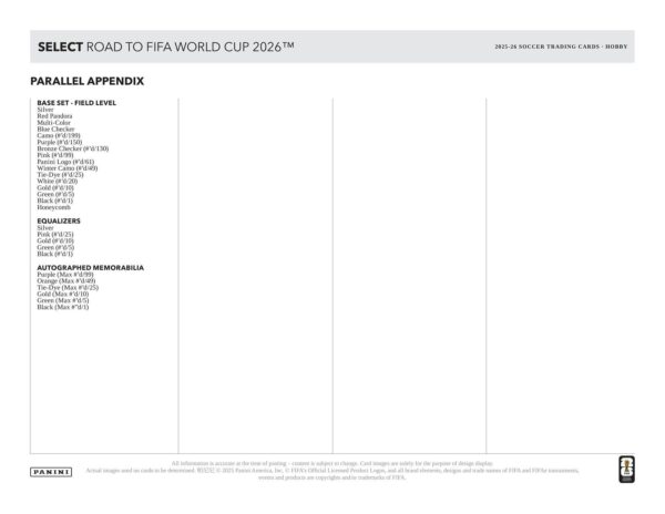 25-26selectrtwc_pis_hobby-6 2025/26 Panini Select Road to FIFA World Cup Soccer Hobby 12-Box Case