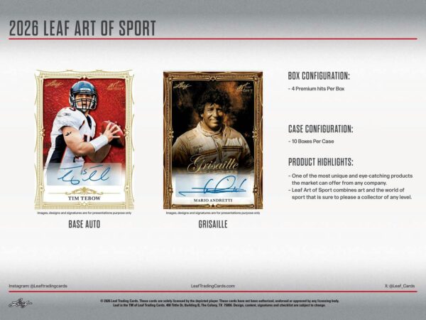 2026 Leaf Art of Sport Hobby 10-Box Case