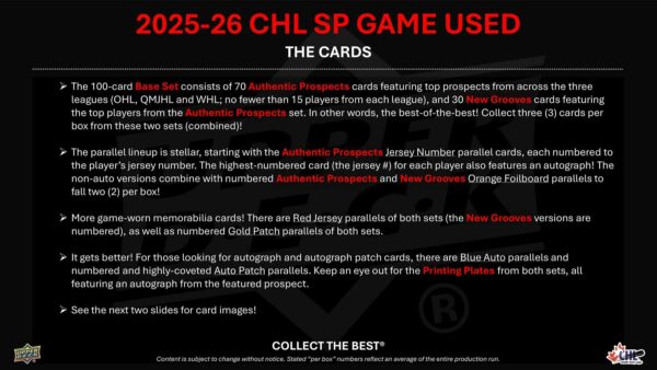 2025/26 Upper Deck CHL SP Game Used Hockey Hobby 20-Box Case